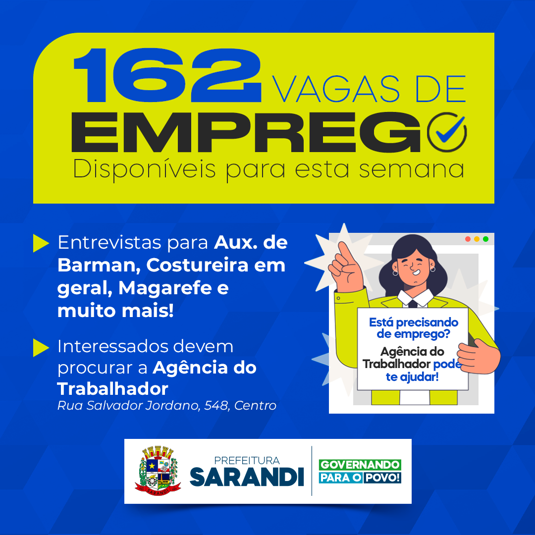 Agência do trabalhador de Sarandi inicia semana oferecendo 162 vagas de emprego